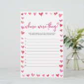Hearts Where Were They? Bridal Shower Game  Briefpapier (Stehend Vorderseite)