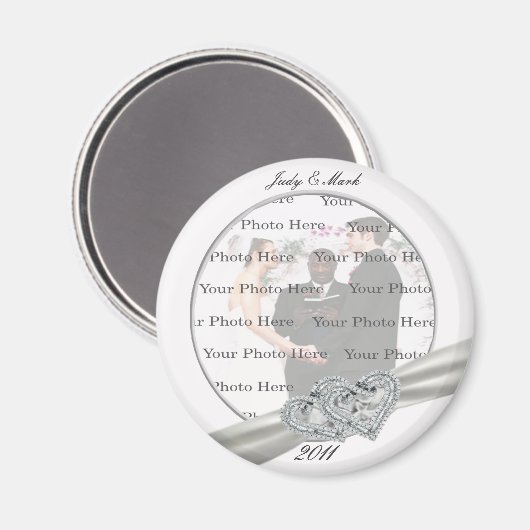 Hearts White Wedding Round Magnet (Vorderseite/Rückseite)