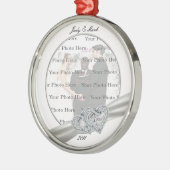 Hearts White Wedding Round Silver Ornament (Links)