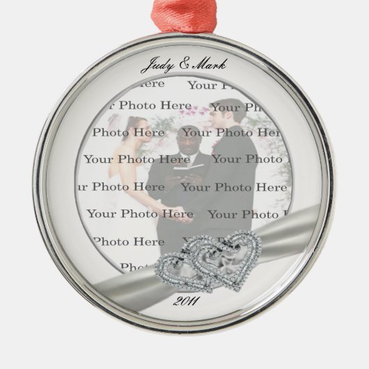 Hearts White Wedding Round Silver Ornament (Vorne)