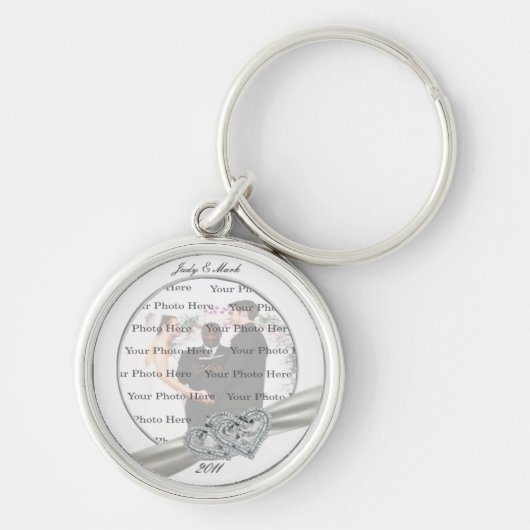 Hearts White Wedding Round Silver Schlüsselanhänge Schlüsselanhänger (Vorne)