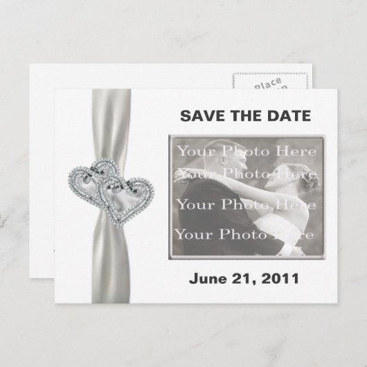 Hearts White Wedding Save the Date Postcard Ankündigungspostkarte (Vorne/Hinten)