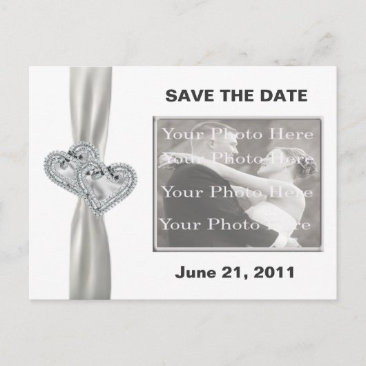 Hearts White Wedding Save the Date Postcard Ankündigungspostkarte (Vorderseite)