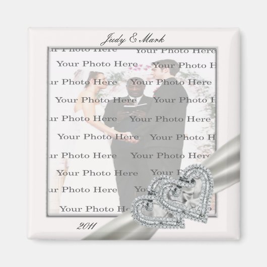Hearts White Wedding Square Magnet (Vorne)