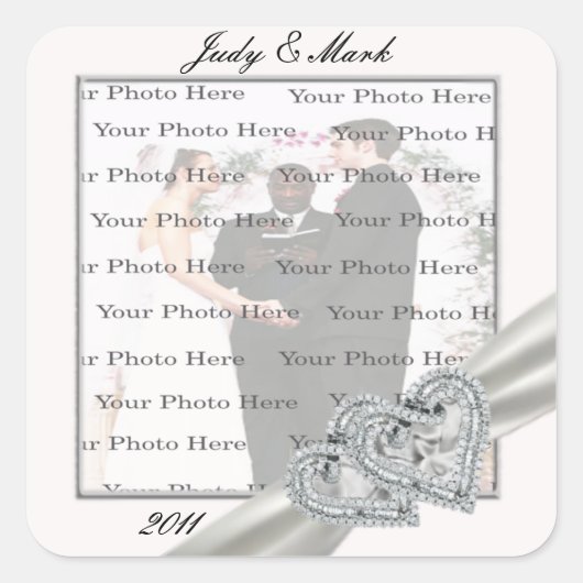 Hearts White Wedding Square Stickers (Vorderseite)