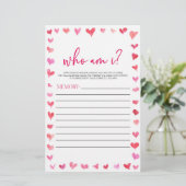 Hearts Who Am I? Bridal Shower Game Briefpapier (Stehend Vorderseite)