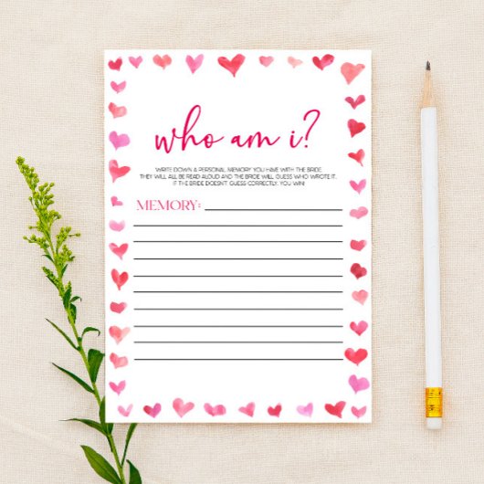 Hearts Who Am I? Bridal Shower Game Briefpapier