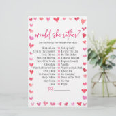 Hearts Would She Rather? Bridal Shower Game  Briefpapier (Stehend Vorderseite)