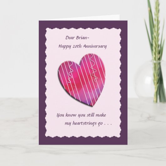 Heartstrings 20 th Wedding Anniversary Card Karte (Vorderseite)