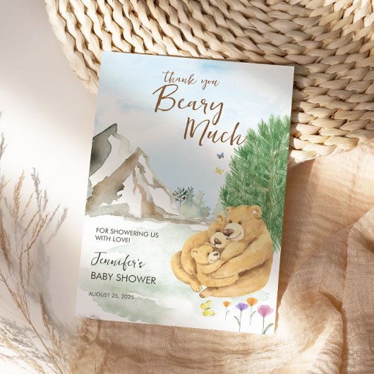 Heartwarming Beige Mountain Bear Family Beary Much Dankeskarte