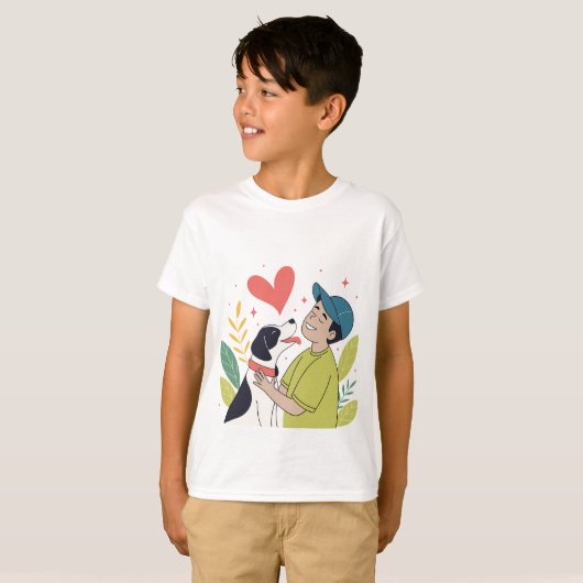 Heartwarming Boy Hugging Hund T - Shirt (Vorne ganz)