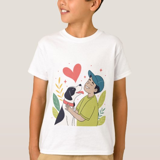 Heartwarming Boy Hugging Hund T - Shirt (Vorderseite)