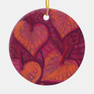 Hearty Flowers, floral hearts, pink, red & orange Keramikornament