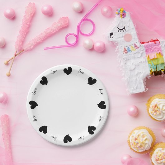 Hearty Hearts Black - Custom Text Pappteller (Party)