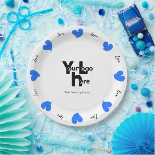 Hearty Hearts Blau - Benutzerdefinierter Text und  Pappteller