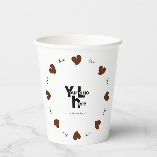 Hearty Hearts Dark Brown - Custom Text and Logo Pappbecher (Vorderseite)