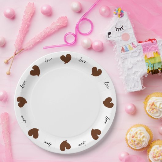 Hearty Hearts Dark Brown - Custom Text Pappteller (Party)