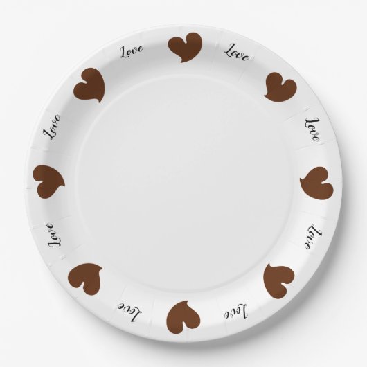 Hearty Hearts Dark Brown - Custom Text Pappteller (Vorderseite)