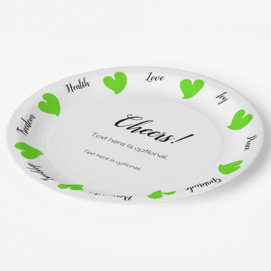 Hearty Hearts Green - Custom Text Center Pappteller (Schrägansicht)