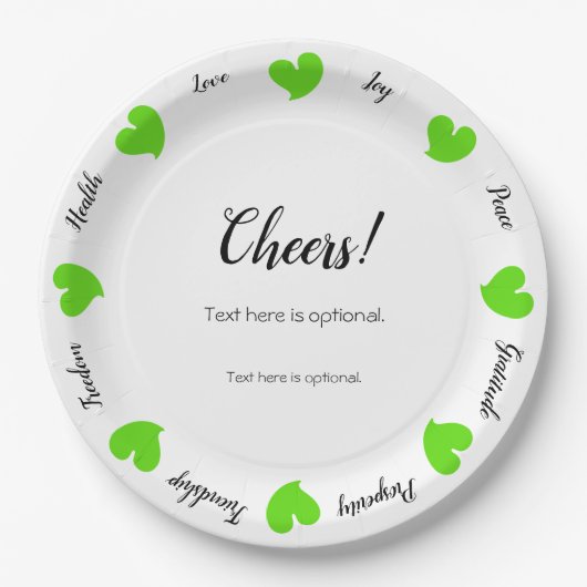 Hearty Hearts Green - Custom Text Center Pappteller (Vorderseite)