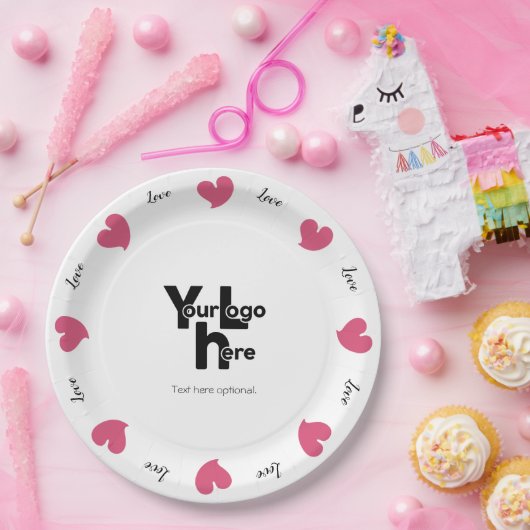 Hearty Hearts Pink - Benutzerdefinierter Text und  Pappteller (Party)