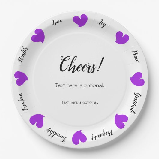 Hearty Hearts Purple - Custom Text Center Pappteller (Vorderseite)