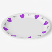 Hearty Hearts Purple - Custom Text Paper Plates Pappteller (Schrägansicht)