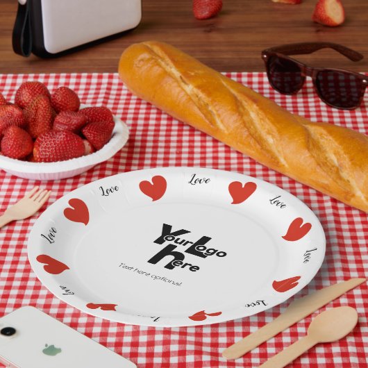 Hearty Hearts Red - Custom Text and Logo Pappteller (Picknick)