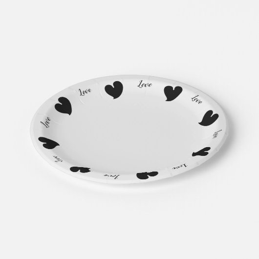 Hearty Hearts Schwarz - Benutzerdefinierter Text Pappteller (Schrägansicht)