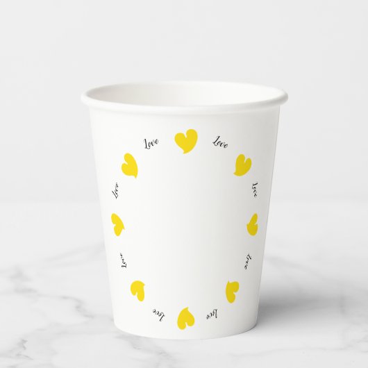Hearty Hearts Yellow - Custom Text Pappbecher (Rückseite)