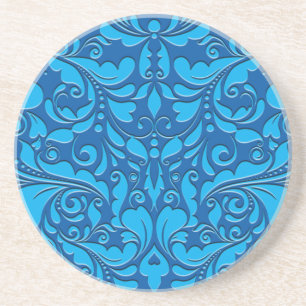 Hearty Party Cobalt Blue und Türkis Damask Herz Getränkeuntersetzer
