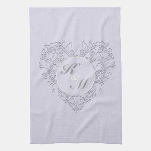 HeartyChic Lavender Leinen Damask Herz Geschirrtuch (Vertikal)