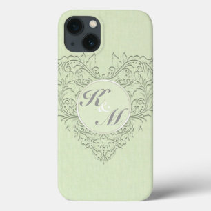 HeartyChic Lime Green linen Damask Herz iPhone 13 Hülle