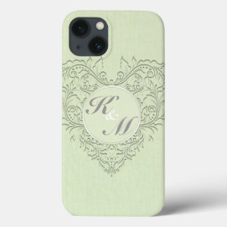 HeartyChic Lime Green linen Damask Herz iPhone 13 Hülle