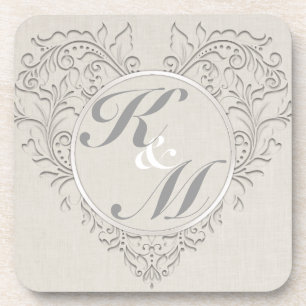 HeartyChic Natural Linen Damask Herz Untersetzer
