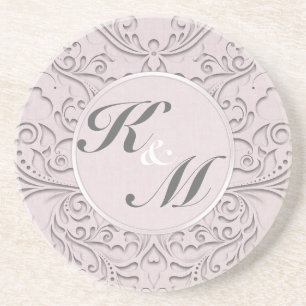 HeartyChic Pink Linen Damask Herz Getränkeuntersetzer