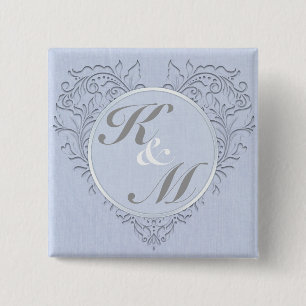 HeartyChic Sky Blue Linen Damask Herz Button