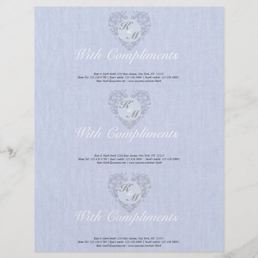 HeartyChic SkyBlue Linen Damask Herz Briefkopf (Vorderseite)
