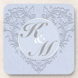 HeartyChic SkyBlue Linen Damask Herz Getränkeuntersetzer