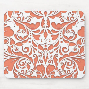 HeartyParty Coral & White Damask Herz Mousepad