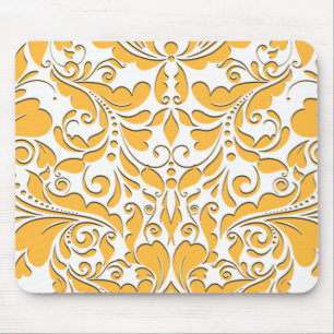 HeartyParty Gelb & Weiß Damask Herz Mousepad