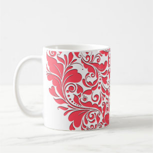 HeartyParty Himbeere Rot & Weiße Damast Herz Kaffeetasse
