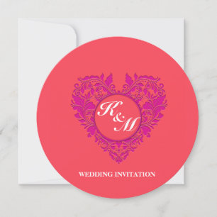 HeartyParty Himbeere und Magenta Damask Herz Einladung