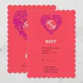 HeartyParty Himbeere und Magenta Damask Herz Einladung (Vorne/Hinten)