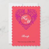 HeartyParty Himbeere und Magenta Damask Herz Einladung (Rückseite)