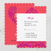 HeartyParty Himbeere und Magenta Damask Herz Einladung (Vorne/Hinten)