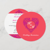 HeartyParty Himbeere und Magenta Damask Herz Einladung (Vorne/Hinten)