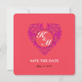 HeartyParty Himbeere und Magenta Damask Herz Save The Date (Rückseite)