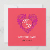 HeartyParty Himbeere und Magenta Damask Herz Save The Date (Rückseite)
