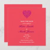 HeartyParty Himbeere und Magenta Damask Herz Save The Date (Vorne/Hinten)